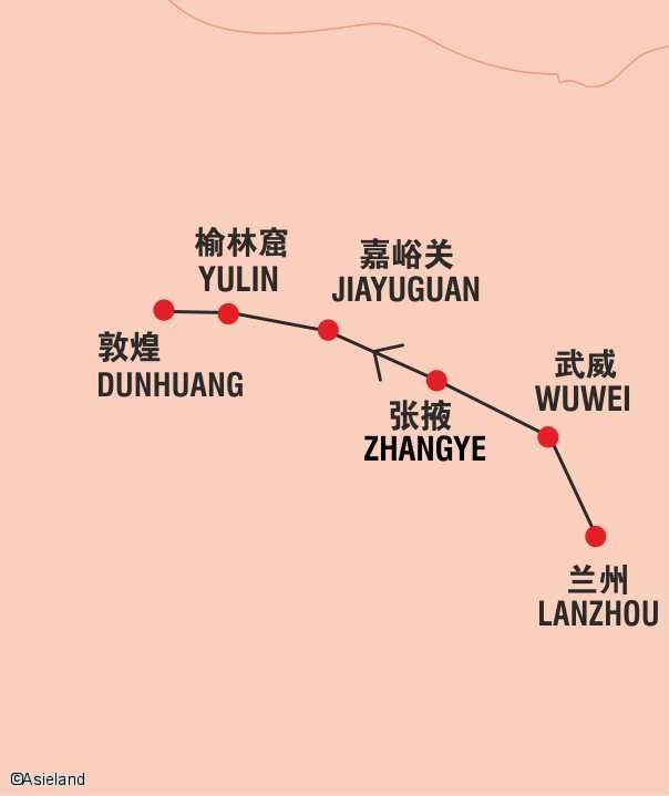 Asieland Carte itinéraire Chine Dunhuang Route de la Soie
