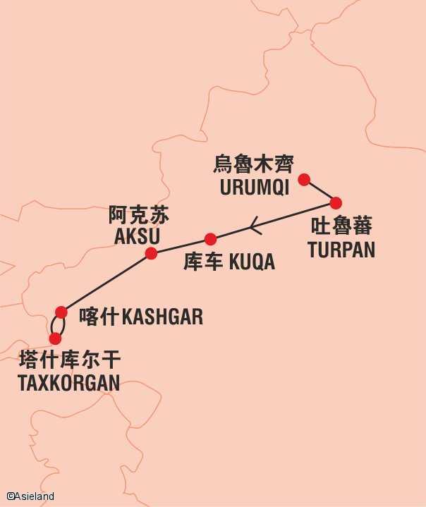 Carte itinéraire Chine Xinjiang Route de la Soie